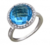 Кольцо из белого золота 585 пробы с топазом и фианитами