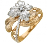 Кольцо из комбинированного золота 585 пробы с фианитами