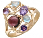 Кольцо с аметистами, гранатом и топазом из красного золота 585 пробы