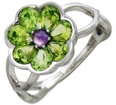 Кольцо с аметистами и цитрином из белого золота 585 пробы