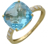 Кольцо с топазом и фианитами из желтого золота 585 пробы