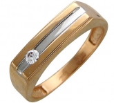 Печатка с фианитами из комбинированного золота 585 пробы