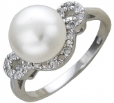 Кольцо с жемчугом и цирконом из серебра 925 пробы