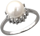 Кольцо с жемчугом и цирконом из серебра 925 пробы