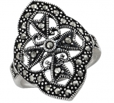 Кольцо с марказитом и хризопразом из серебра 925 пробы