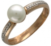 Кольцо с бриллиантами и жемчугом из красного золота 585 пробы