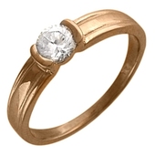 Кольцо с 1 фианитом весом 0.85 карата из красного золота 585 пробы