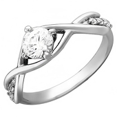 Кольцо с 7 фианитами весом 1.0 карат из белого золота 585 пробы