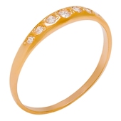Обручальное кольцо шириной 1мм с фианитами из красного золота 585 пробы 