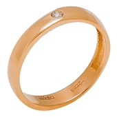 Ювелирное обручальное кольцо с одним бриллиантом 0.03 карата чистотой 6, цветностью 3 из красного золота 585 пробы