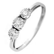 Обворожительное кольцо с тремя бриллиантами 0.13 карат характеристиками 3/6  из белого золота 585 пробы