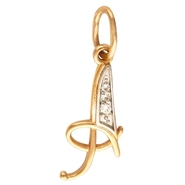 Подвеска с фианитами «Буква А» из комбинированного золота 585 пробы