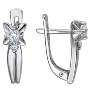 Серьги с 2 бриллиантами весом 0.31 карата, 2 бриллиантами весом 0.08 карата из белого золота 585 пробы