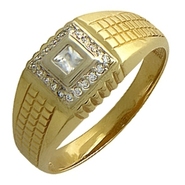 Печатка с фианитами из комбинированного золота 585 пробы