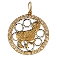 Подвеска с 33 фианитами из комбинированного золота 585 пробы