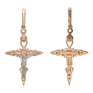 Крест нательный с бриллиантами из комбинированного золота 585 пробы