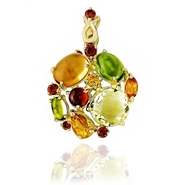 Подвеска с гранатом, кварцем, хризолитом и цитрином из желтого золота 585 пробы