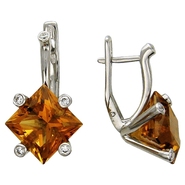 Серьги с аметистами и фианитами из серебра 925 пробы