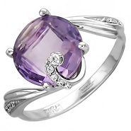 Кольцо из белого золота 585 пробы с аметистом
