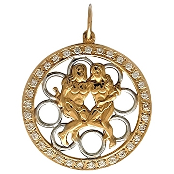 Подвеска с 33 фианитами из комбинированного золота 585 пробы